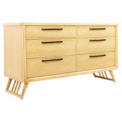 Milo Baughman Style Mid Century Blonde 6 Drawer Lowboy Dresser