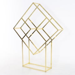 Milo Baughman Style Mid Century Brass and Glass Diamond Etagere