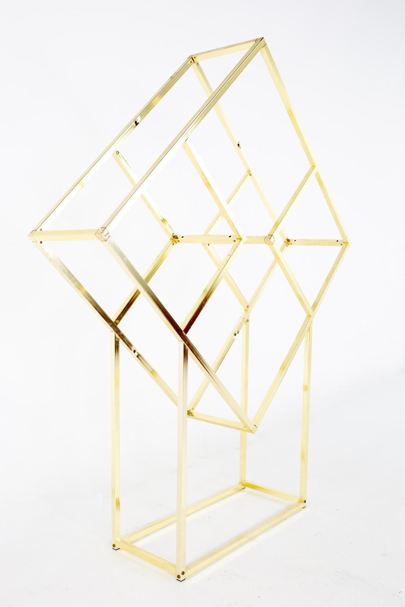 American Milo Baughman Style Mid Century Brass and Glass Diamond Etagere For Sale