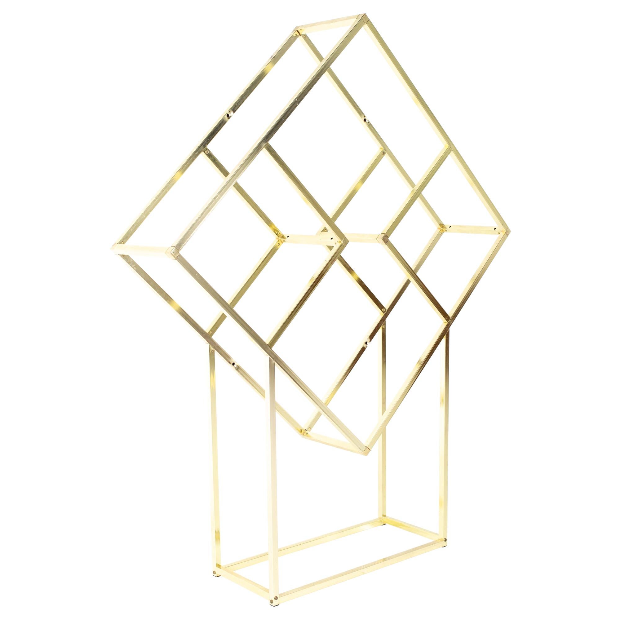 Milo Baughman Style Mid Century Brass and Glass Diamond Etagere
