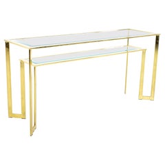 Milo Baughman Style Mid Century Brass and Glass Sofa Table Foyer Entry Console