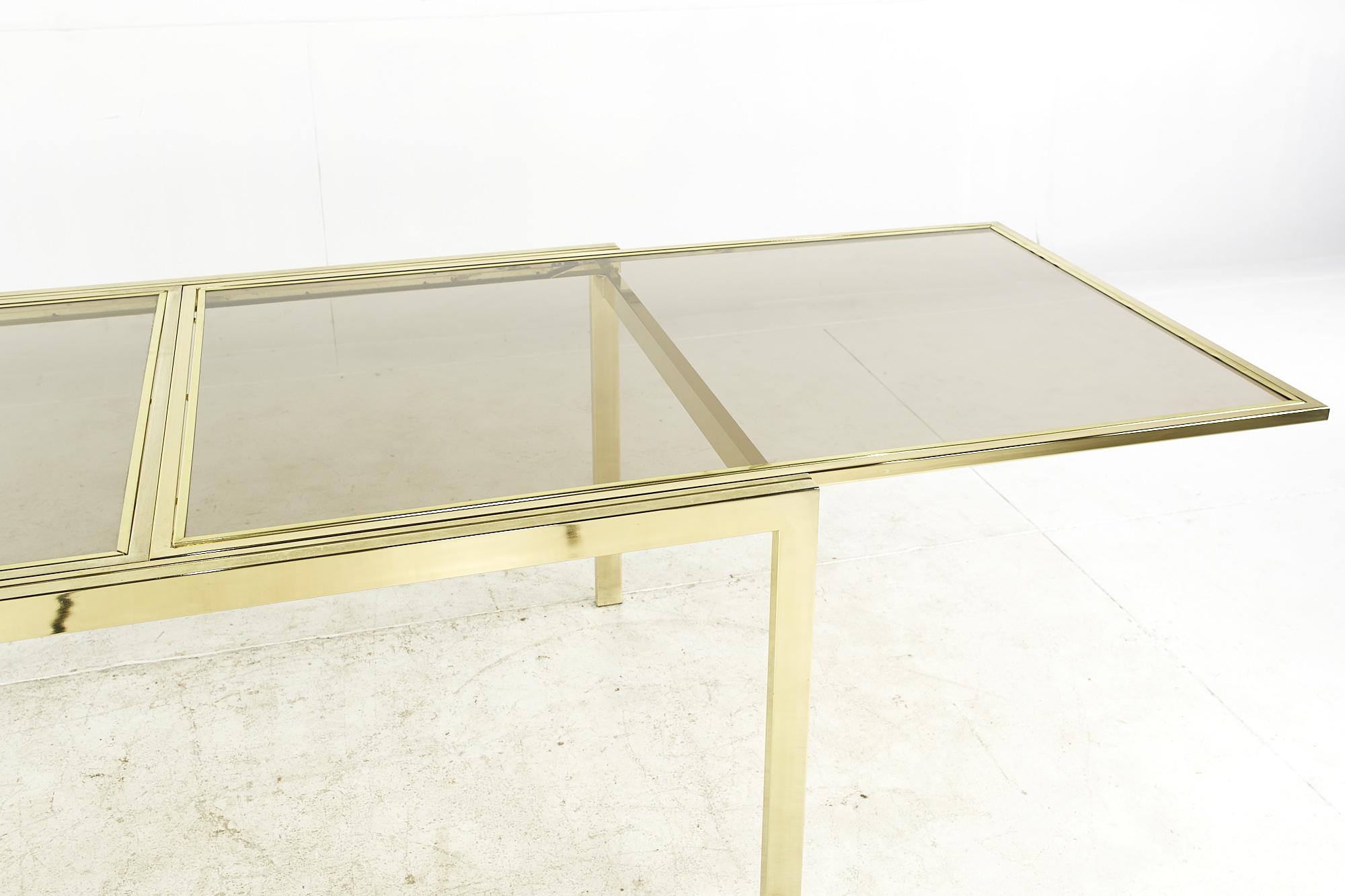 Milo Baughman Style Mid Century Brass and Smoked Glass Extension Dining Table 4