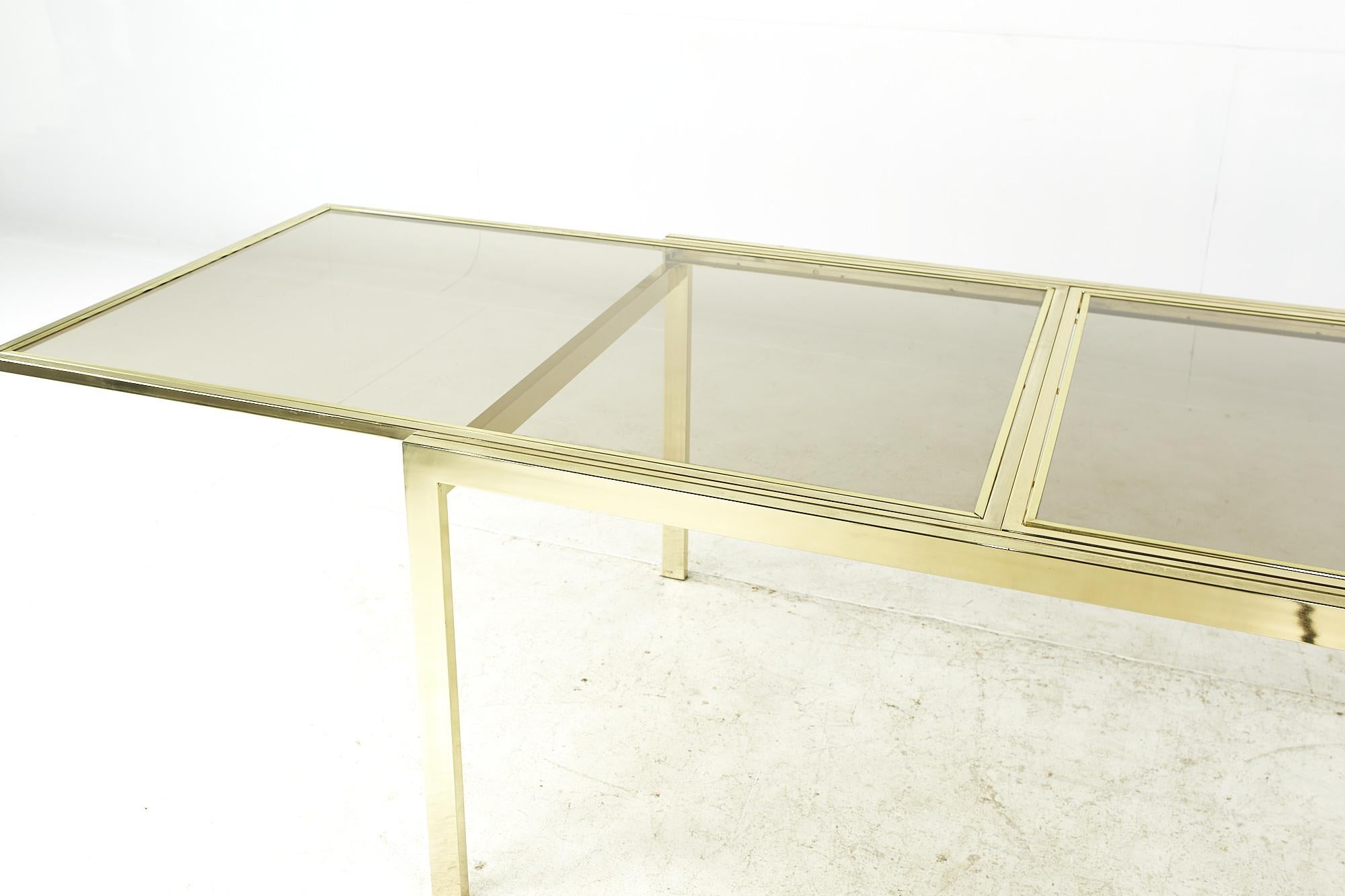 Milo Baughman Style Mid Century Brass and Smoked Glass Extension Dining Table 5