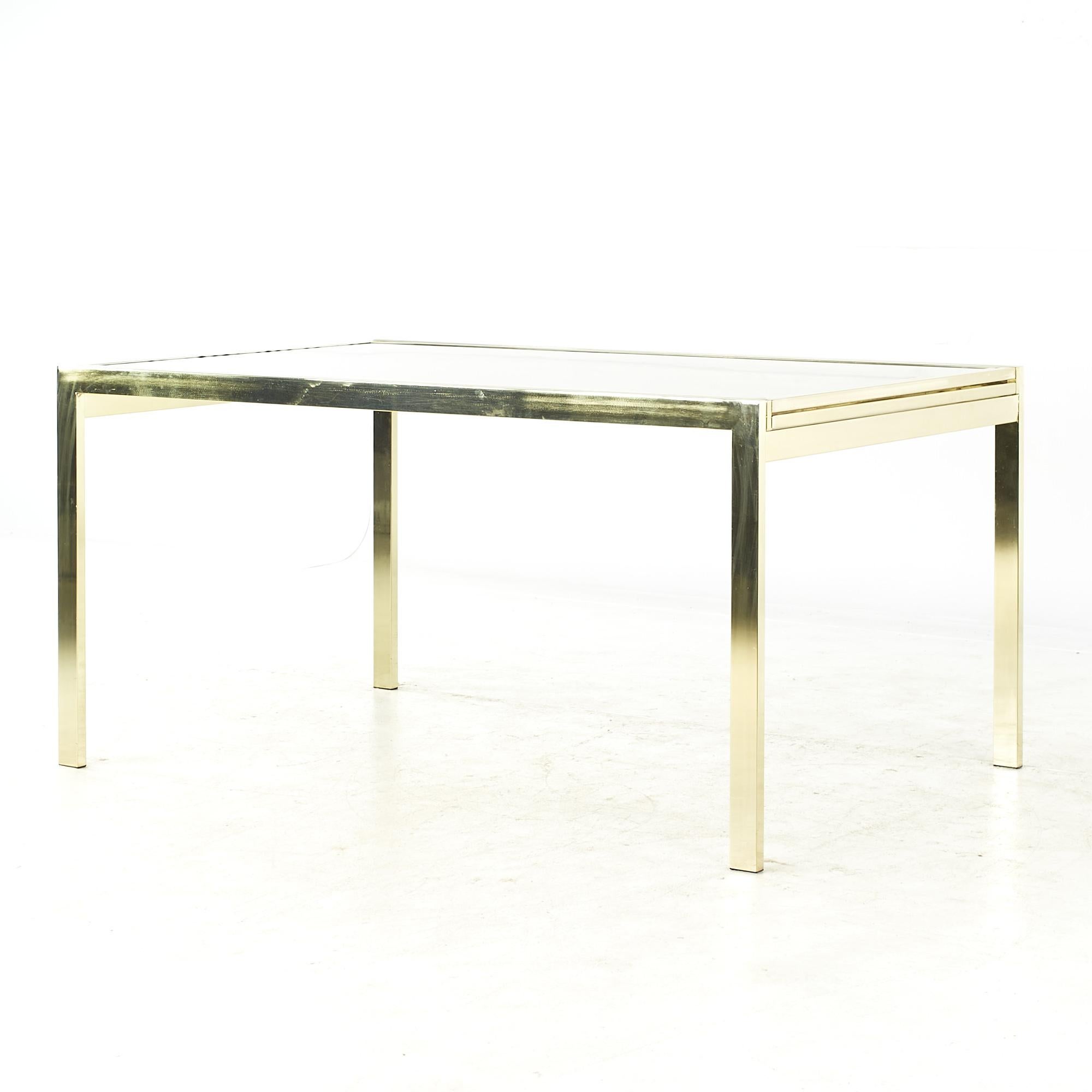 Mid-Century Modern Milo Baughman Style Mid Century Brass and Smoked Glass Extension Dining Table