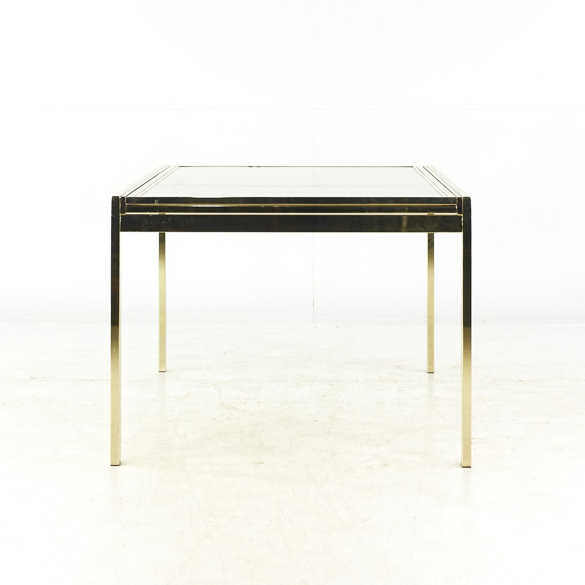 American Milo Baughman Style Mid Century Brass and Smoked Glass Extension Dining Table