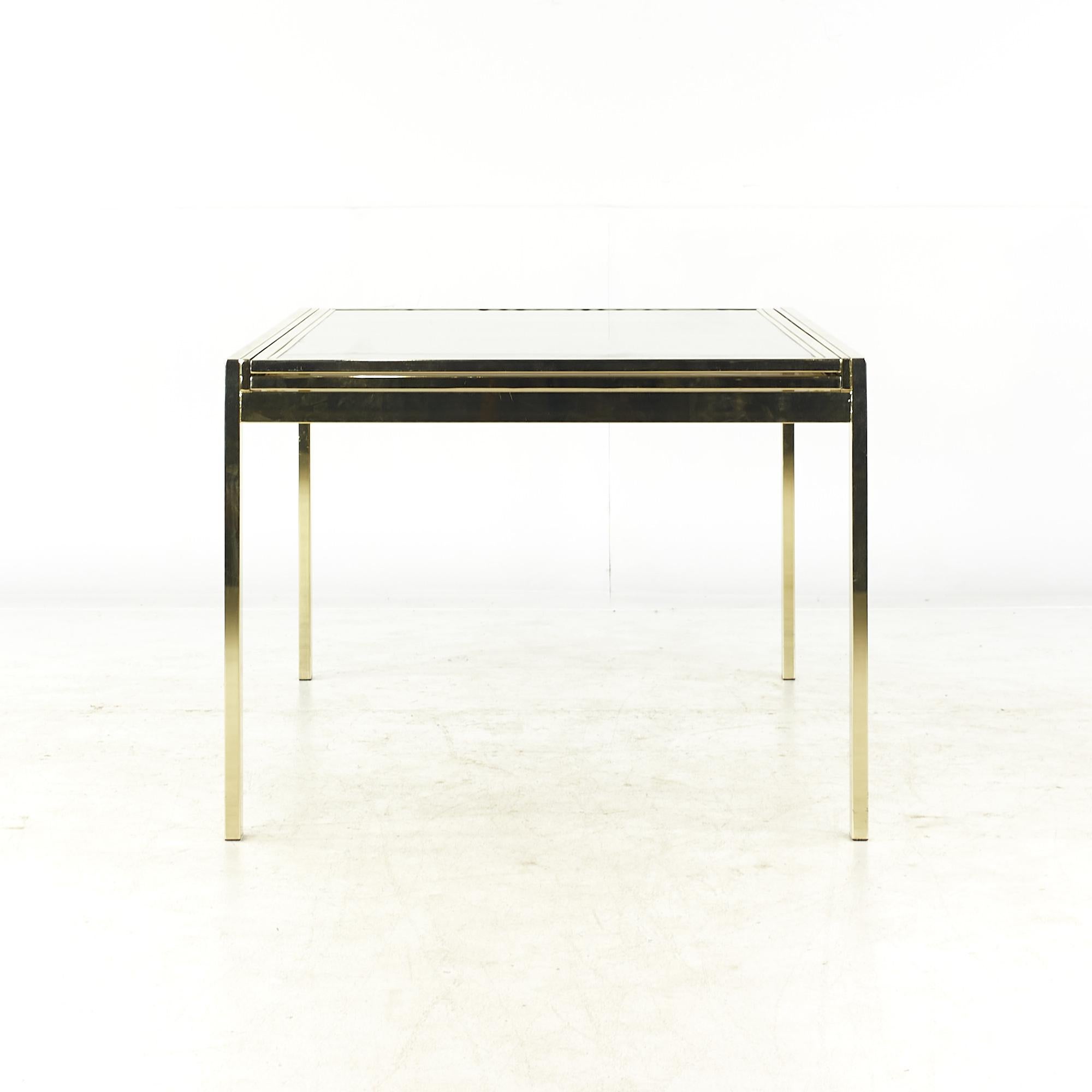 Milo Baughman Style Mid Century Brass and Smoked Glass Extension Dining Table In Good Condition In Countryside, IL
