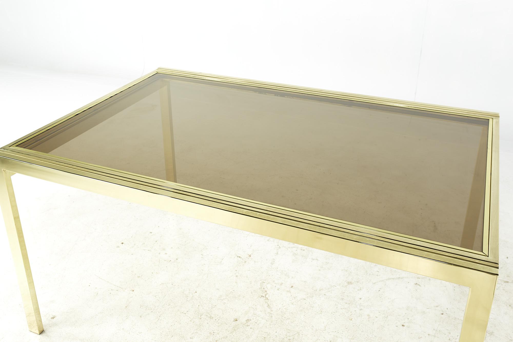 Late 20th Century Milo Baughman Style Mid Century Brass and Smoked Glass Extension Dining Table