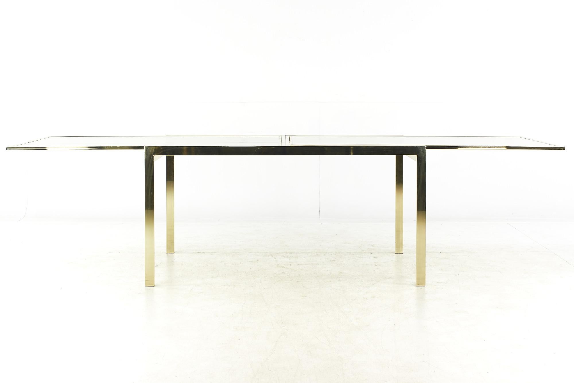Milo Baughman Style Mid Century Brass and Smoked Glass Extension Dining Table 2