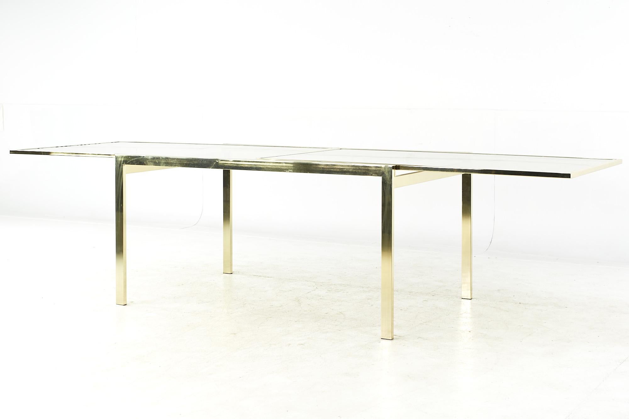Milo Baughman Style Mid Century Brass and Smoked Glass Extension Dining Table 3