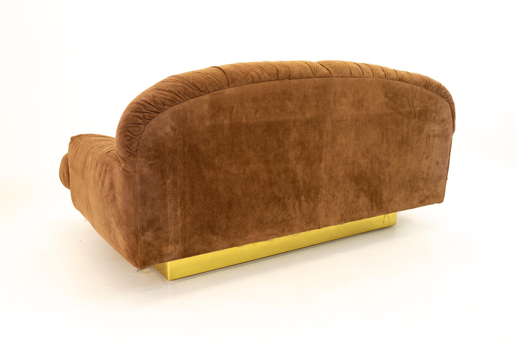 Milo Baughman Style Mid Century Brass Base Sofa For Sale 4