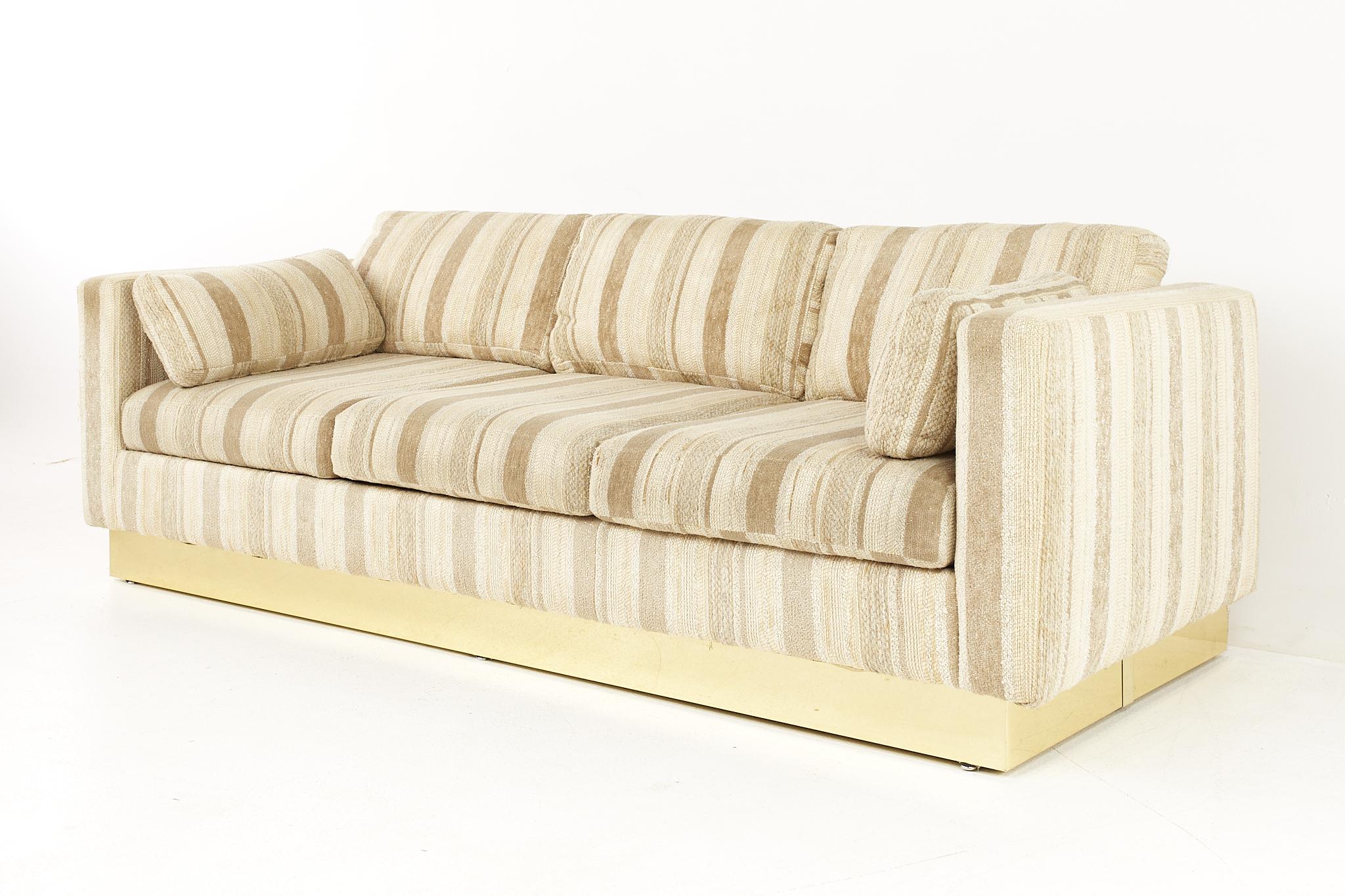 Mid-Century Modern Milo Baughman Style Mid-Century Brass Base Sofa For Sale