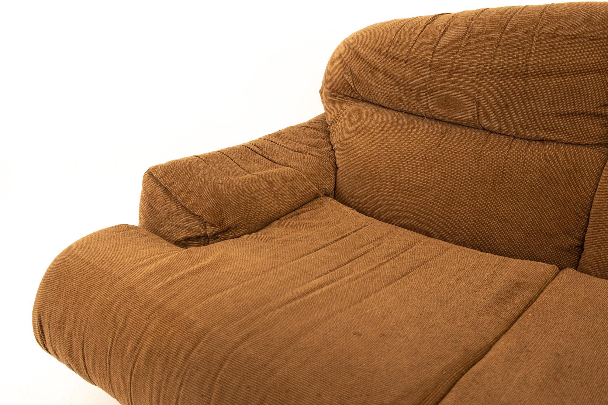 Mid-Century Modern Milo Baughman Style Mid Century Brass Base Sofa For Sale