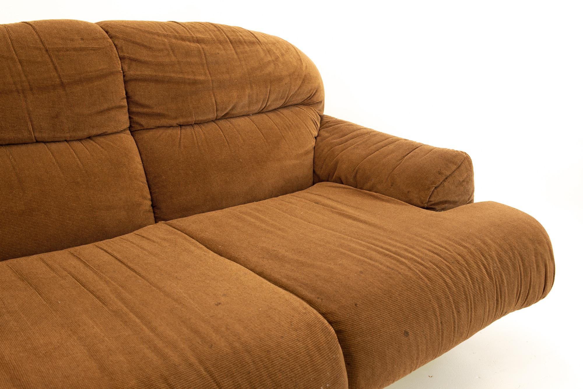 Milo Baughman Style Mid Century Brass Base Sofa For Sale 1