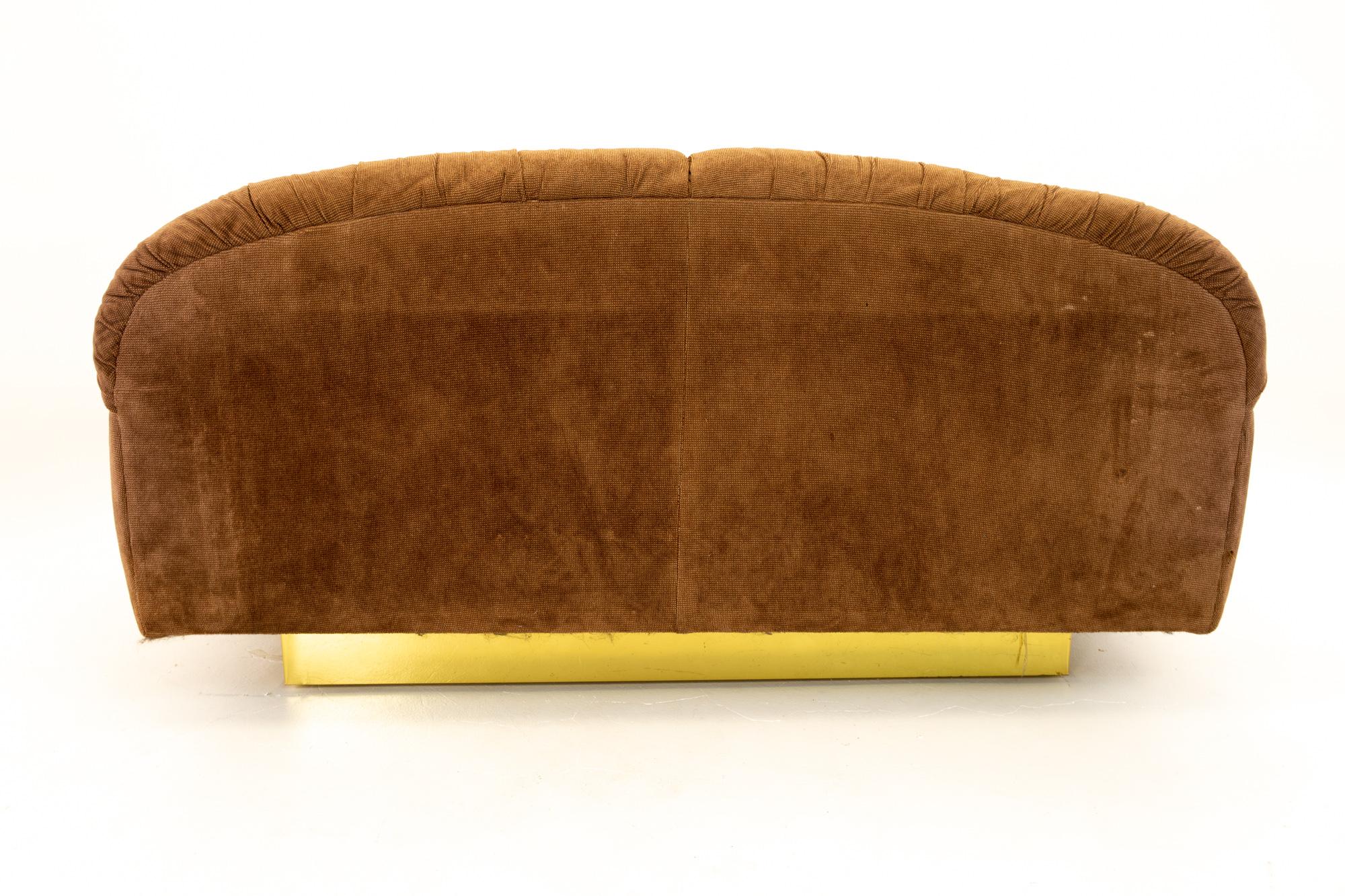 Milo Baughman Style Mid Century Brass Base Sofa For Sale 2