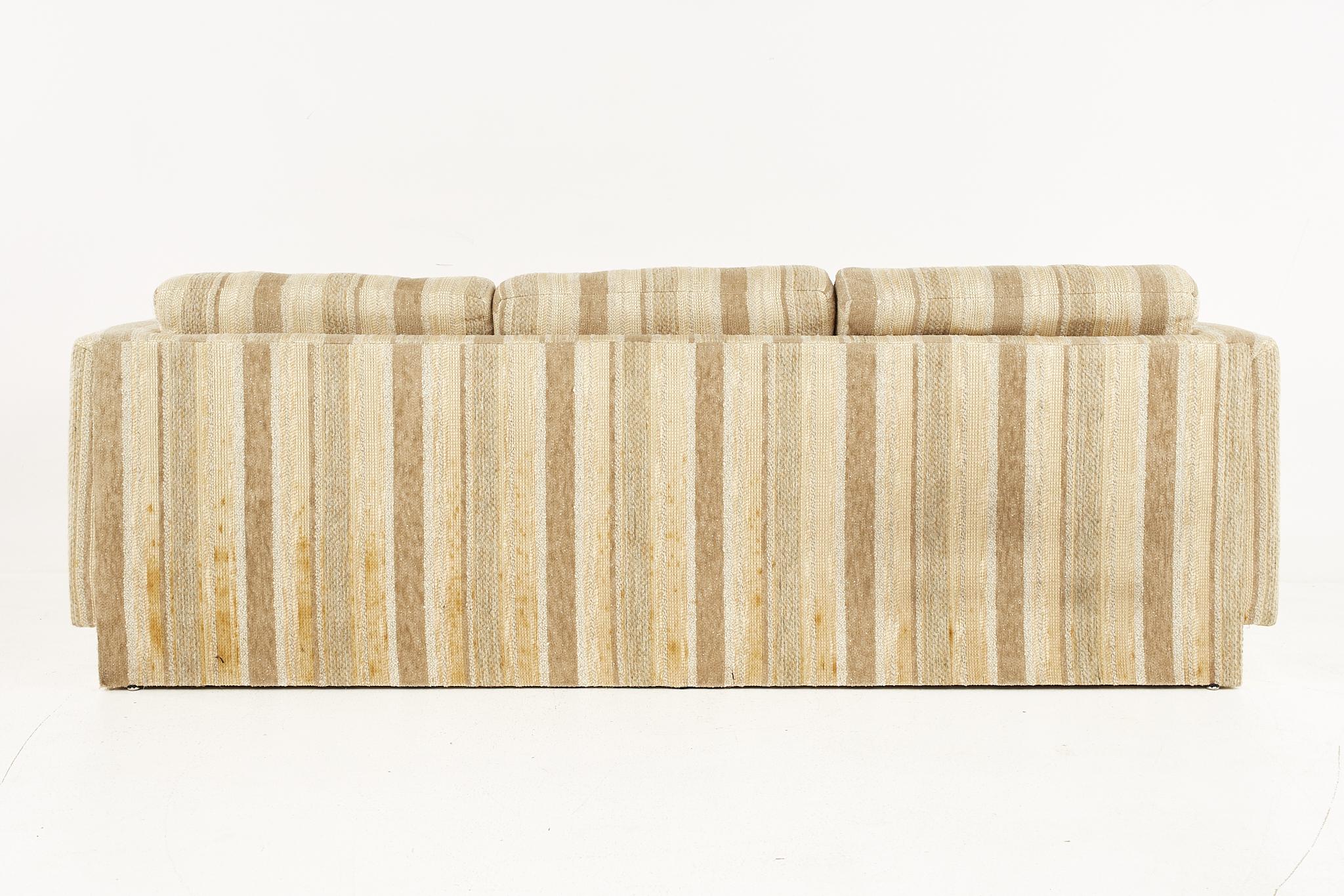 Milo Baughman Style Mid-Century Brass Base Sofa For Sale 2