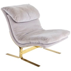 Milo Baughman Style Mid Century Brass Cantilever Slipper Lounge Chair