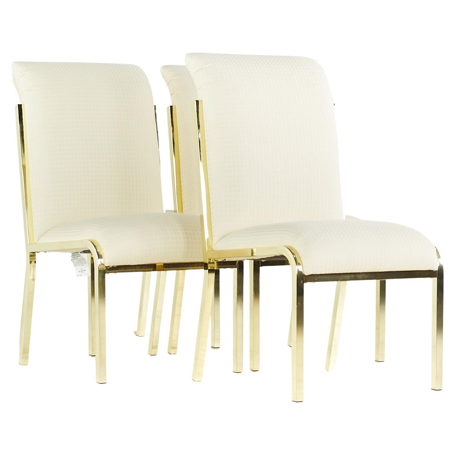 Milo Baughman Style Mid Century Brass Dining Chairs - Set of 4