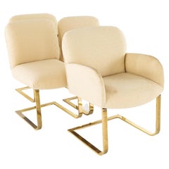 Milo Baughman Style Mid Century Brass Flat Bar Dining Chairs, Set of 4
