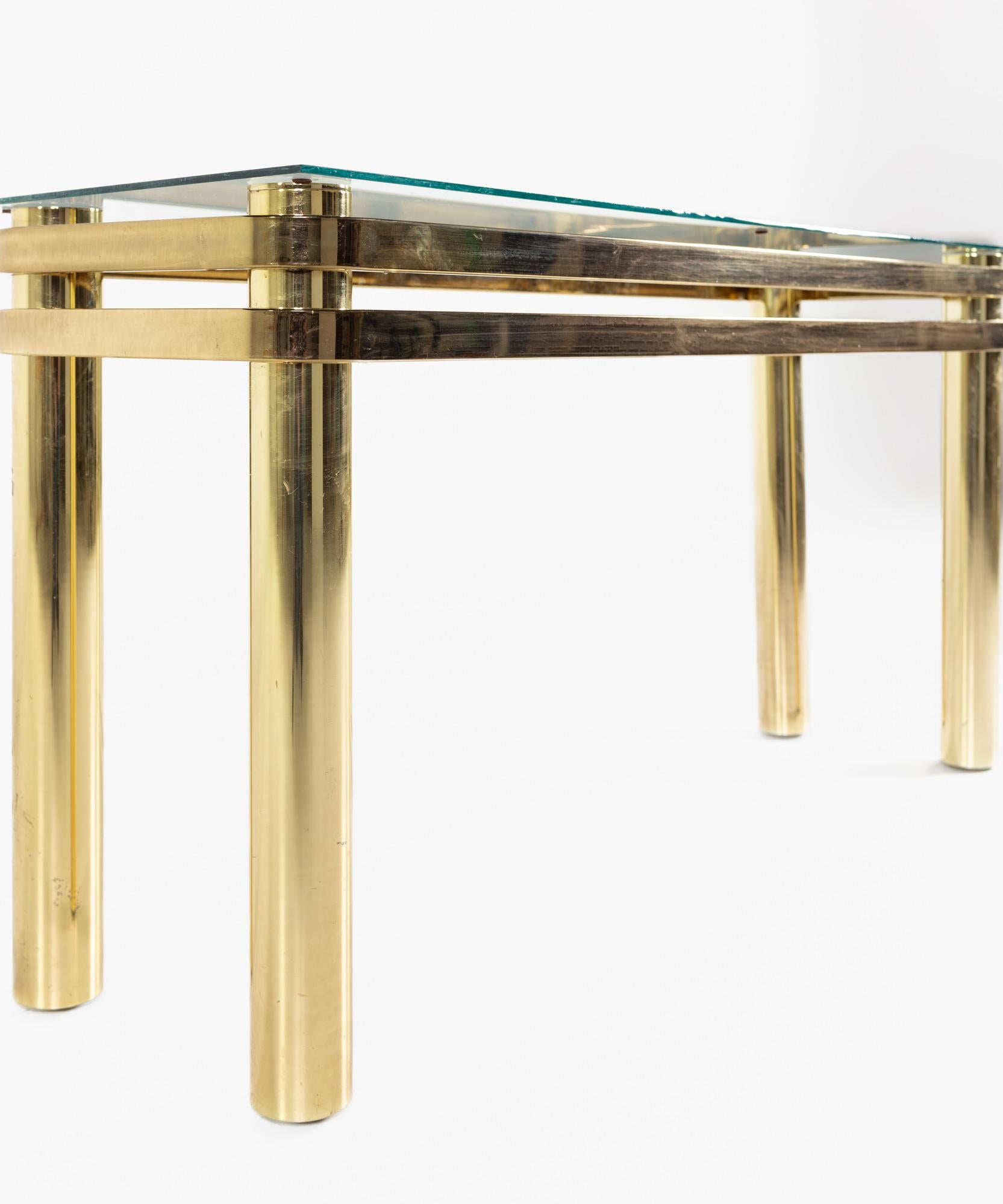 Late 20th Century Milo Baughman Style Mid Century Brass Sofa Table For Sale