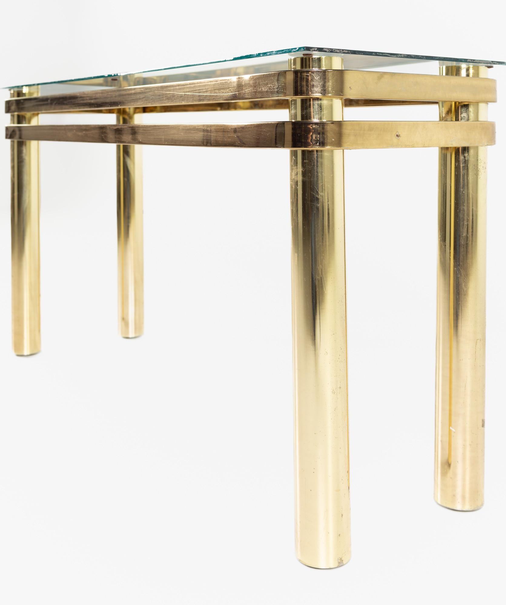 Milo Baughman Style Mid Century Brass Sofa Table For Sale 1