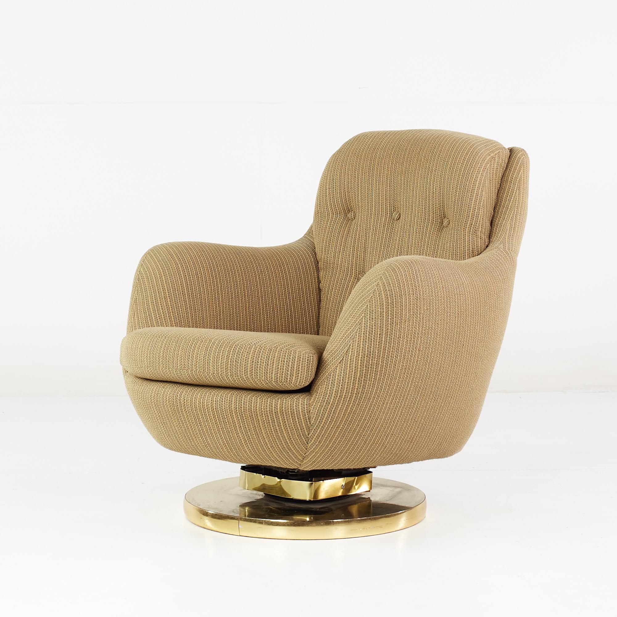 Mid-Century Modern Milo Baughman Style Mid Century Brass Swivel Base Lounge Chair For Sale