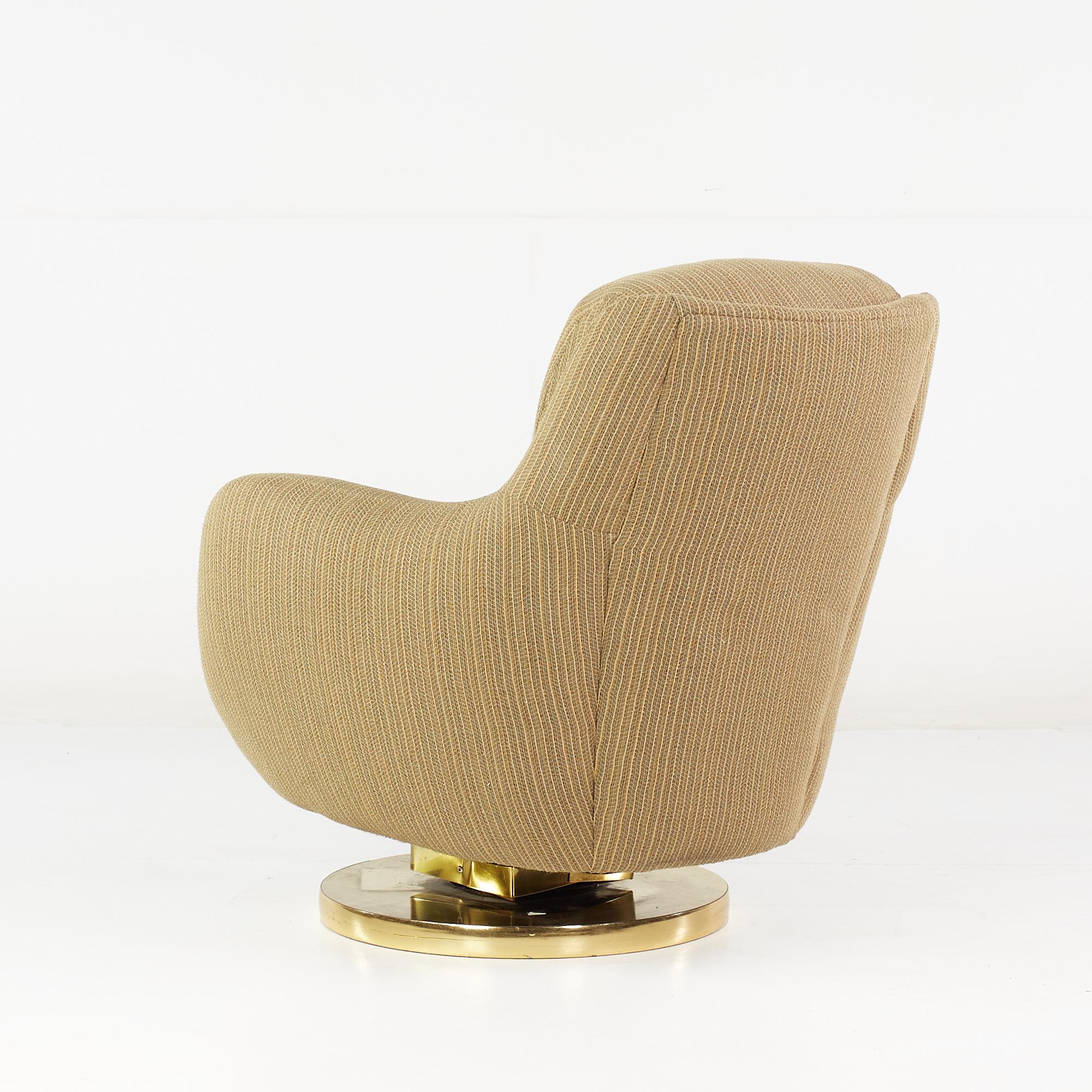 Late 20th Century Milo Baughman Style Mid Century Brass Swivel Base Lounge Chair For Sale