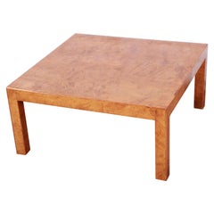 Milo Baughman Style Midcentury Burl Wood Parsons Coffee Table