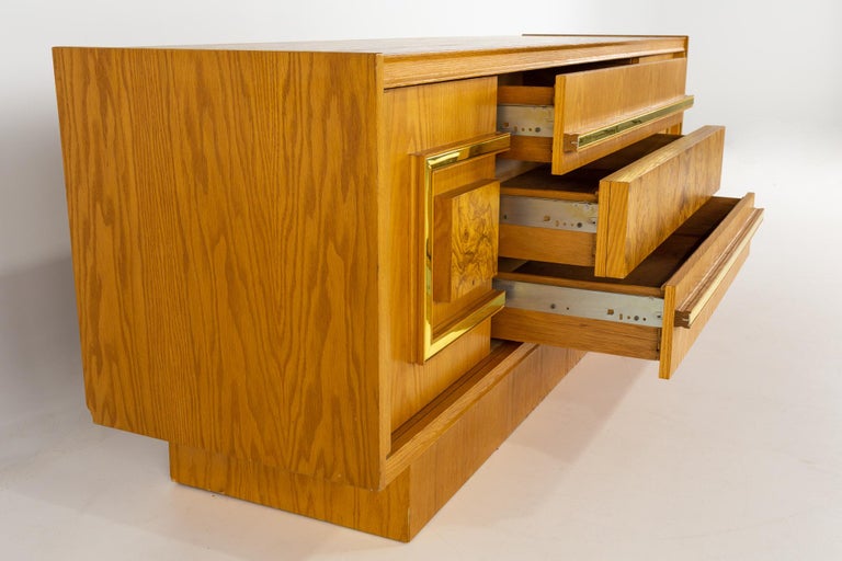 Milo Baughman Style Mid Century Burlwood and Brass Credenza For Sale 6