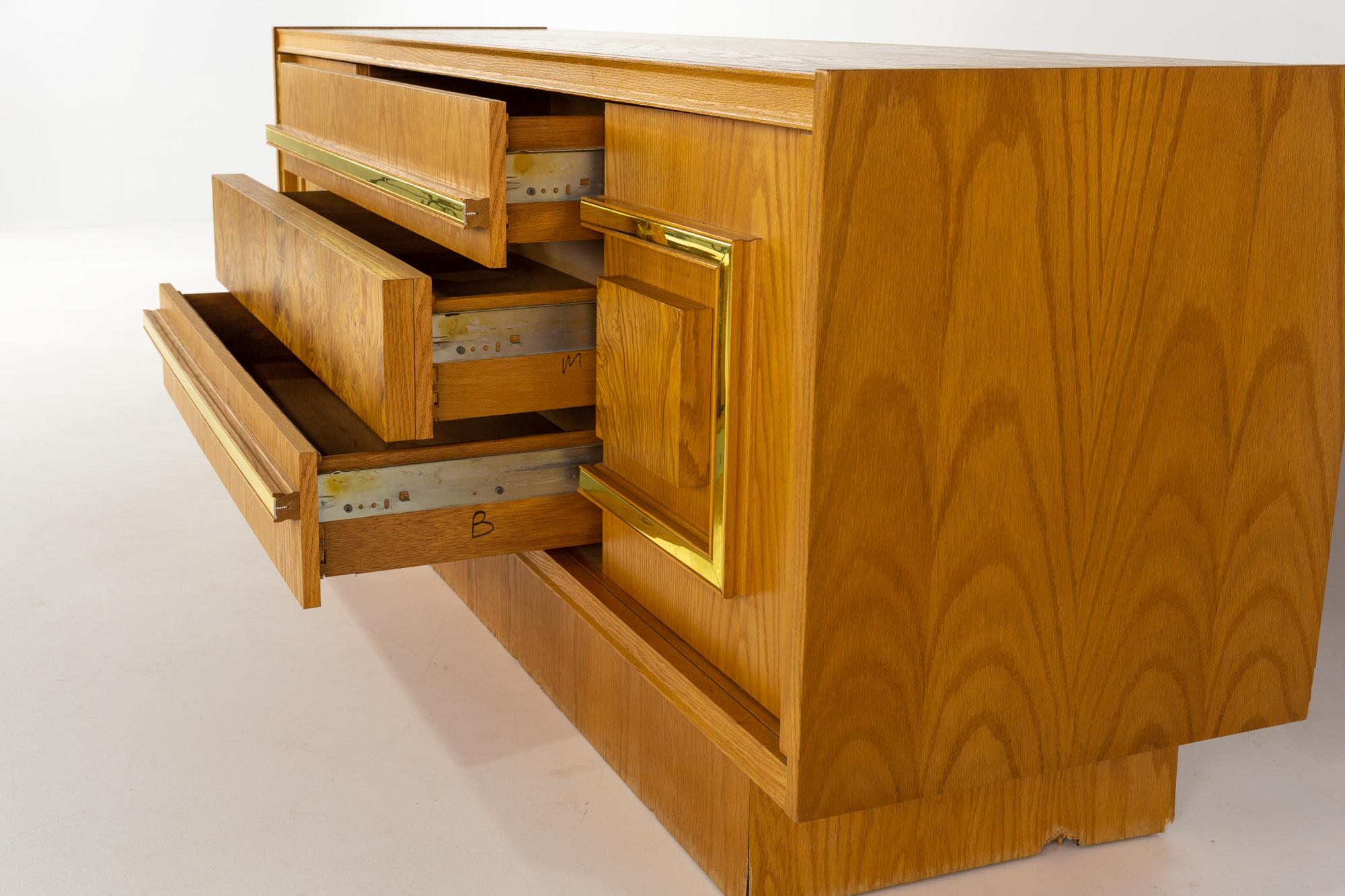 Milo Baughman Style Mid Century Burlwood and Brass Credenza For Sale 7