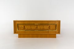 Milo Baughman Style Mid Century Burlwood and Brass Credenza