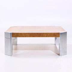 Milo Baughman Style Mid Century Burlwood and Chrome Coffee Table