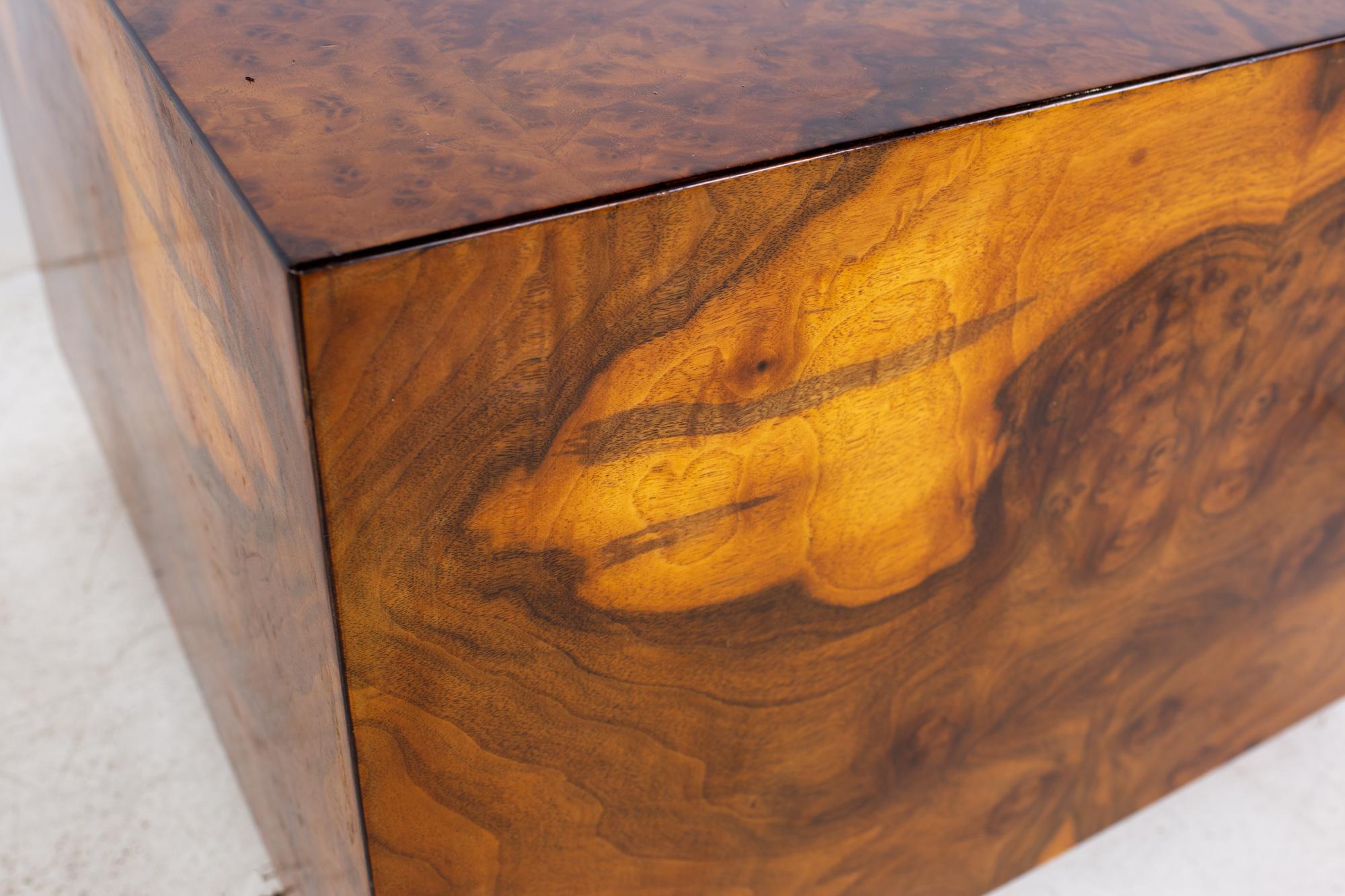 Milo Baughman Style Mid Century Burlwood Cube Coffee Table 2