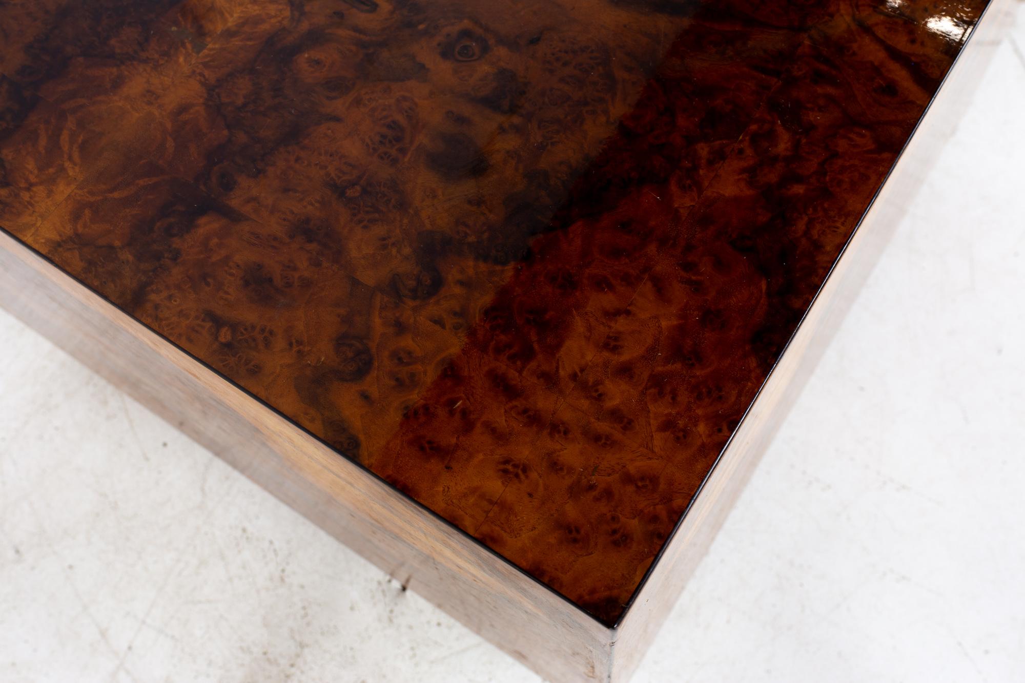 Milo Baughman Style Mid Century Burlwood Cube Coffee Table 3