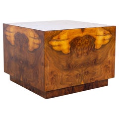 Milo Baughman Style Mid Century Burlwood Cube Coffee Table