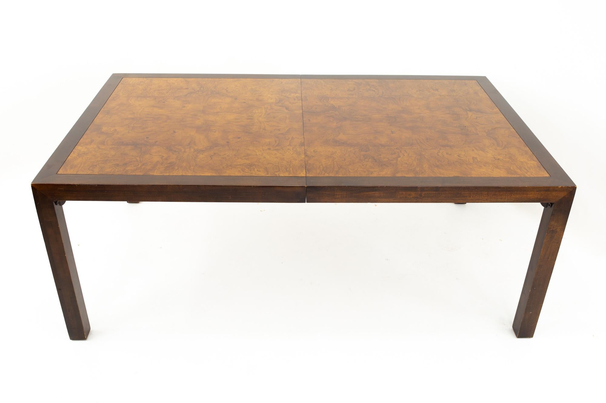Milo Baughman Style Mid Century Burl Wood Dining Table In Good Condition In Countryside, IL