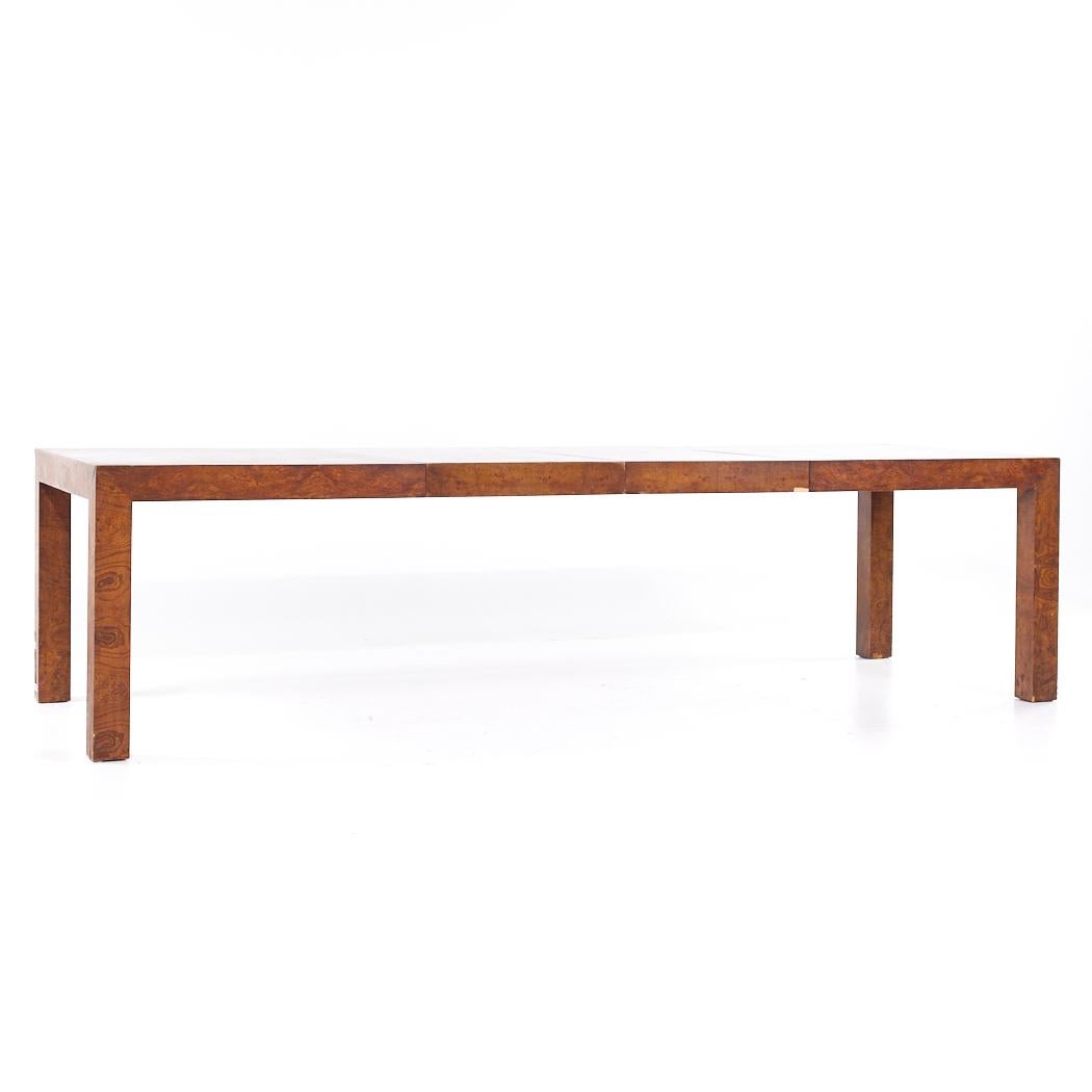 Milo Baughman Style Mid Century Burlwood Expanding Dining Table with 2 Leaves For Sale 4