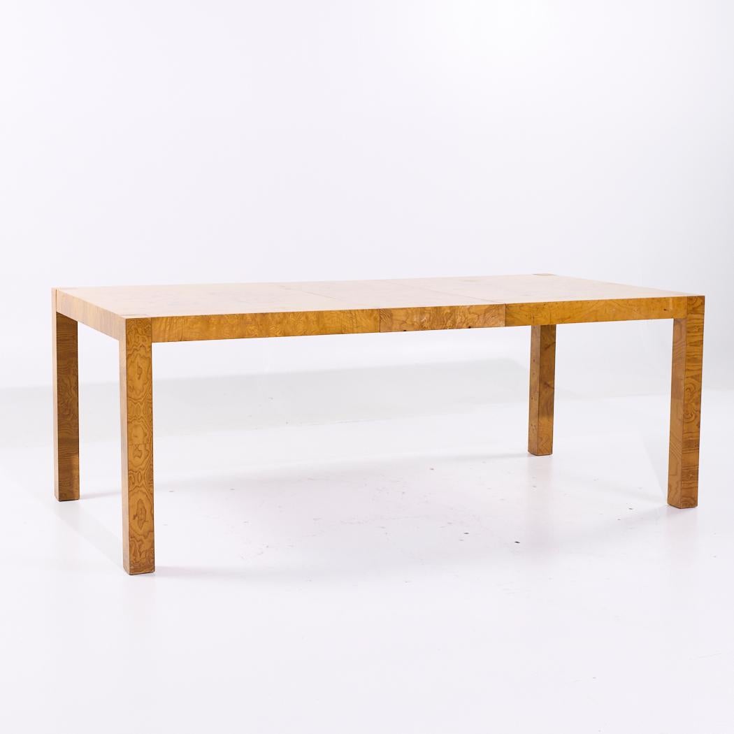 Milo Baughman Style Mid Century Burlwood Expanding Dining Table with 2 Leaves For Sale 5
