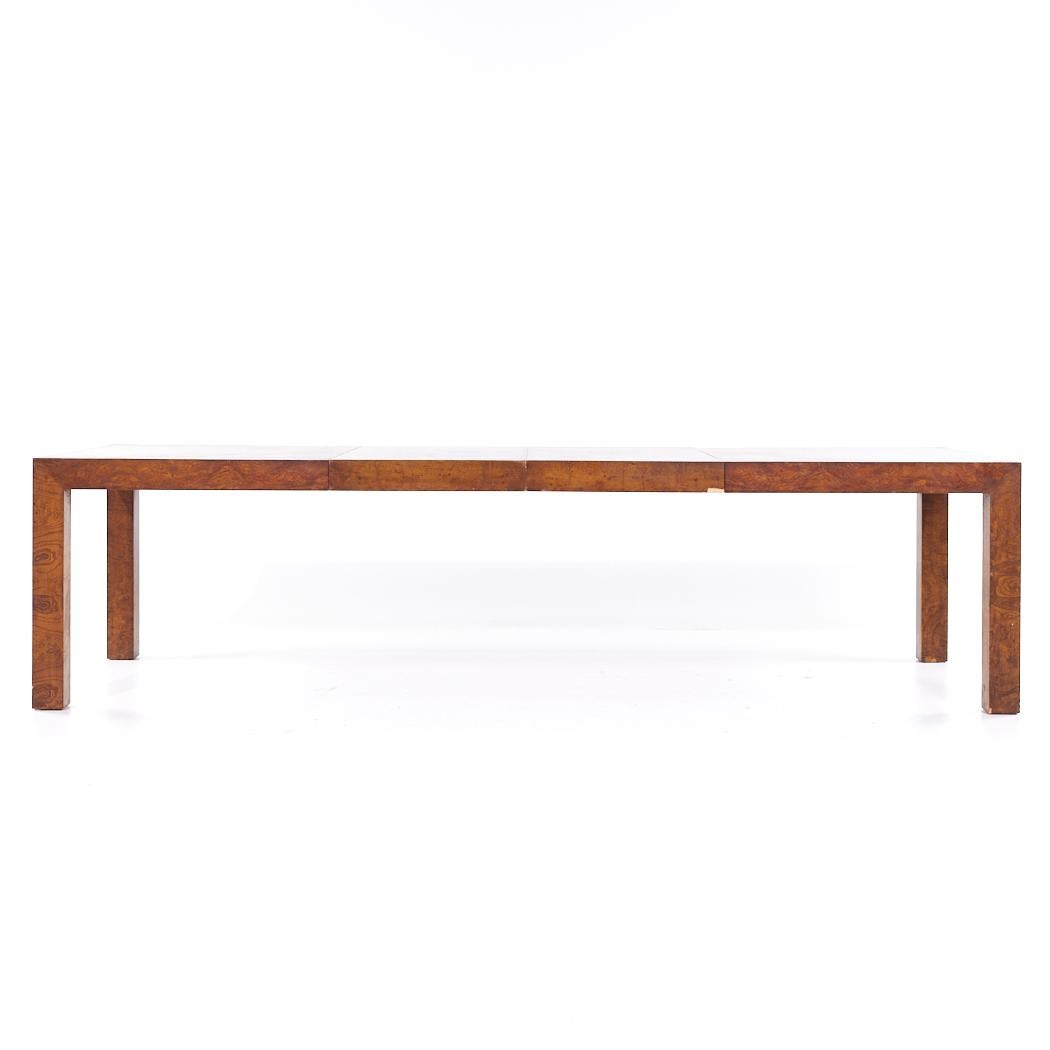 Milo Baughman Style Mid Century Burlwood Expanding Dining Table with 2 Leaves For Sale 5