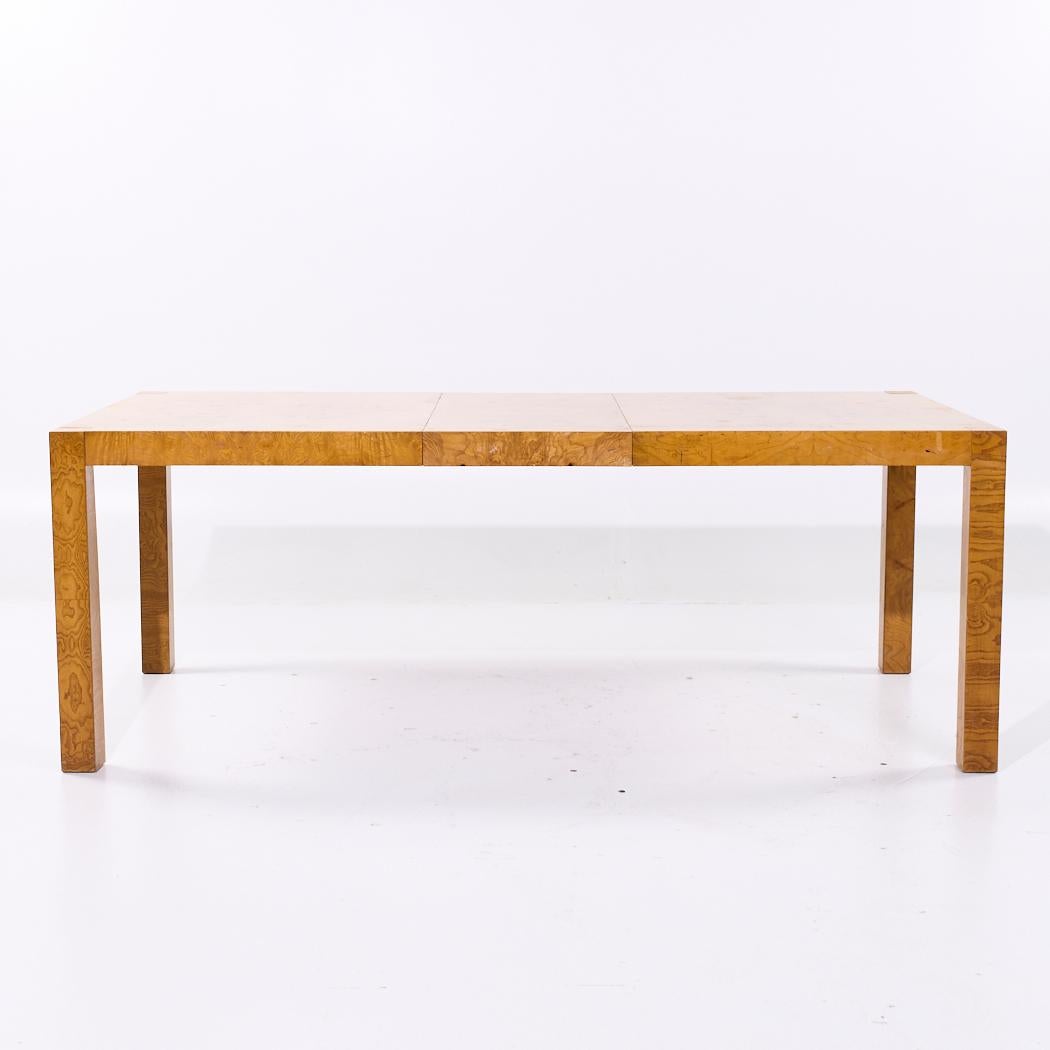 Milo Baughman Style Mid Century Burlwood Expanding Dining Table with 2 Leaves For Sale 6