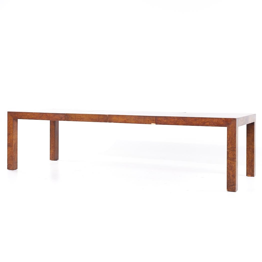 Milo Baughman Style Mid Century Burlwood Expanding Dining Table with 2 Leaves For Sale 6