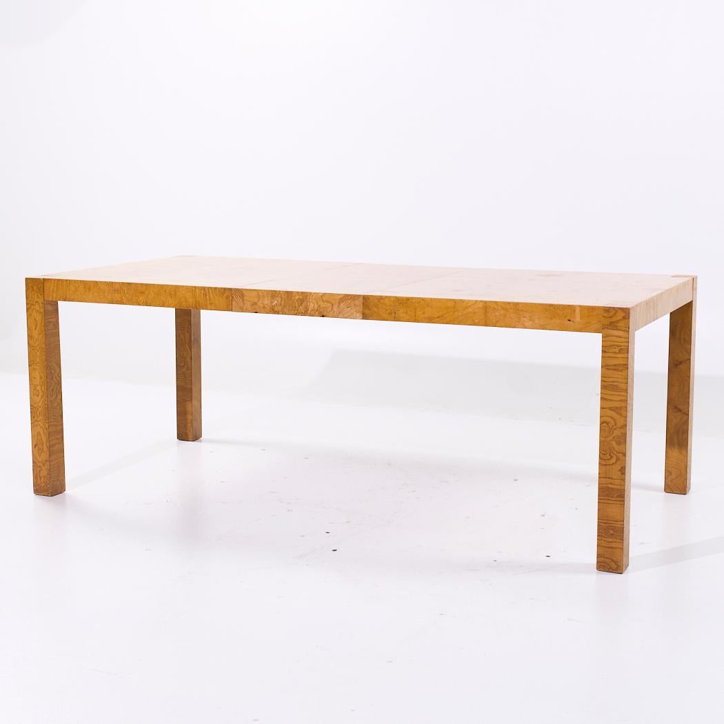 Milo Baughman Style Mid Century Burlwood Expanding Dining Table with 2 Leaves For Sale 7
