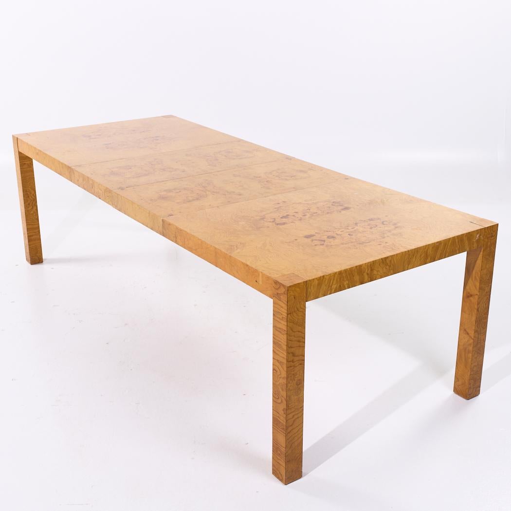 Milo Baughman Style Mid Century Burlwood Expanding Dining Table with 2 Leaves For Sale 8