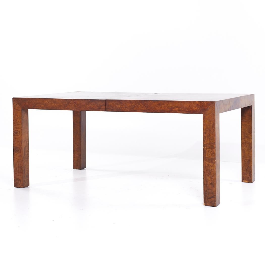Mid-Century Modern Milo Baughman Style Mid Century Burlwood Expanding Dining Table with 2 Leaves For Sale