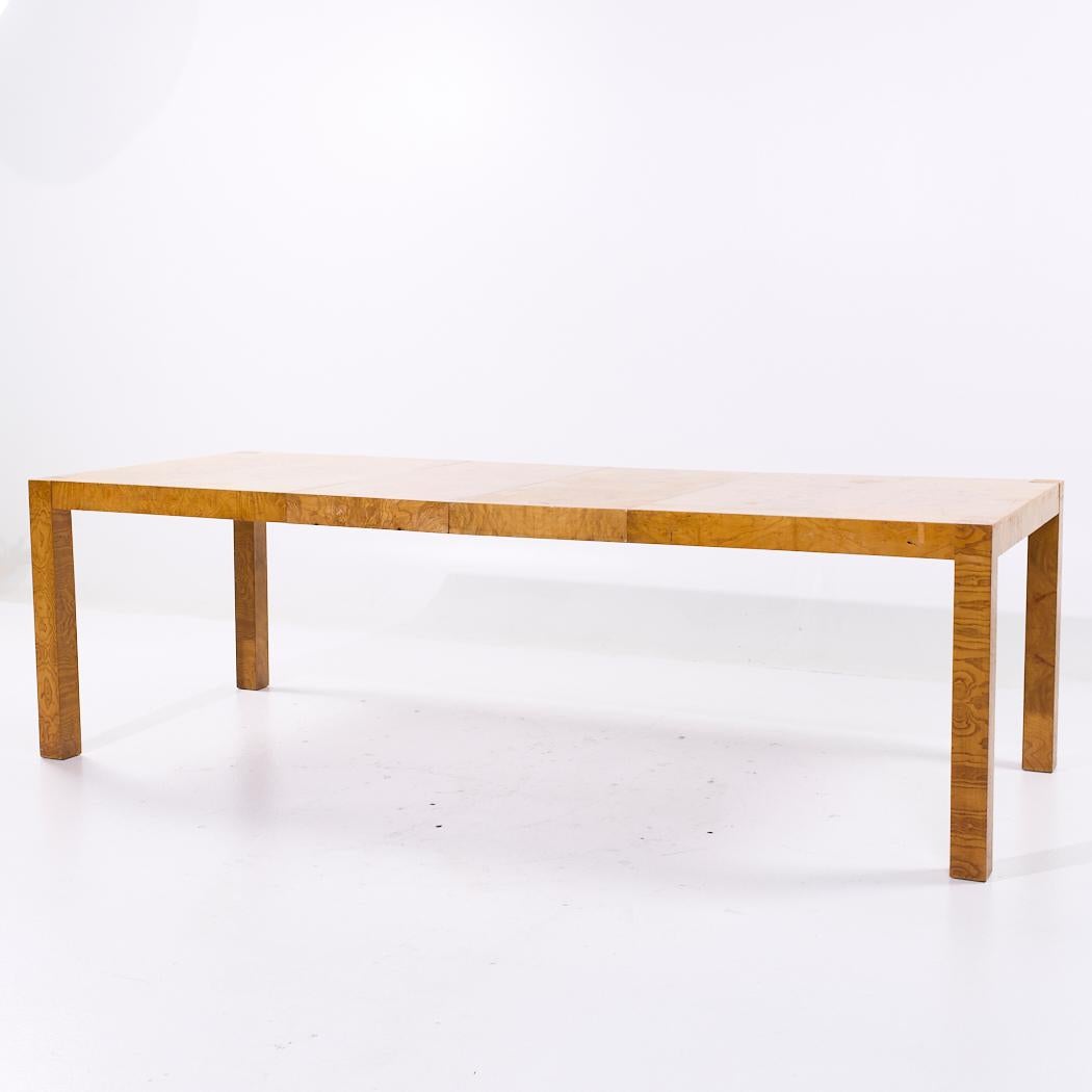Mid-Century Modern Milo Baughman Style Mid Century Burlwood Expanding Dining Table with 2 Leaves For Sale