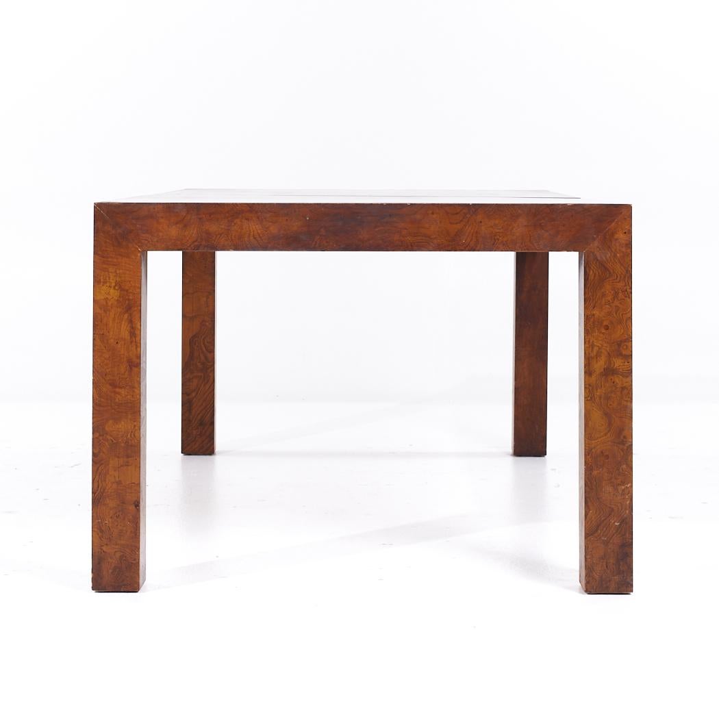 American Milo Baughman Style Mid Century Burlwood Expanding Dining Table with 2 Leaves For Sale