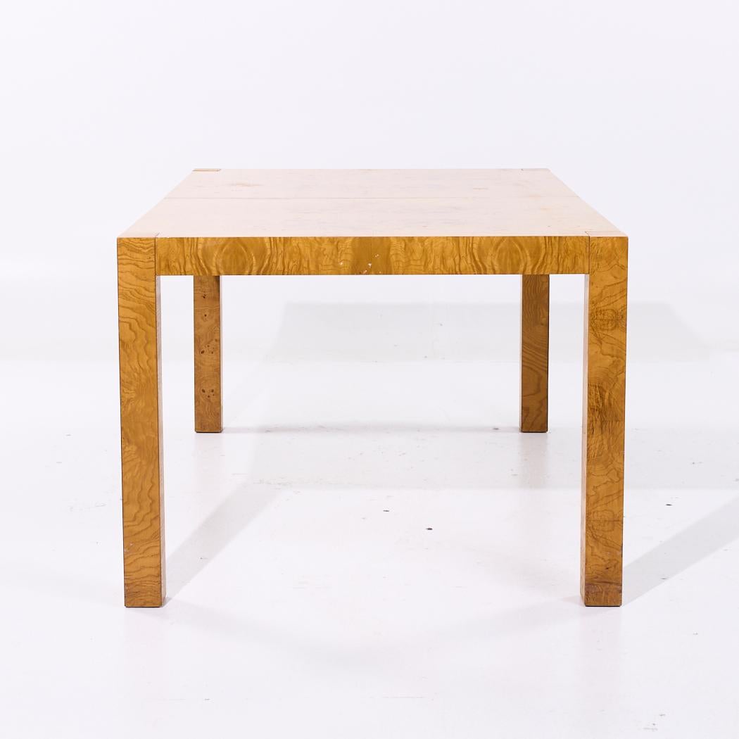 Milo Baughman Style Mid Century Burlwood Expanding Dining Table with 2 Leaves In Good Condition For Sale In Countryside, IL