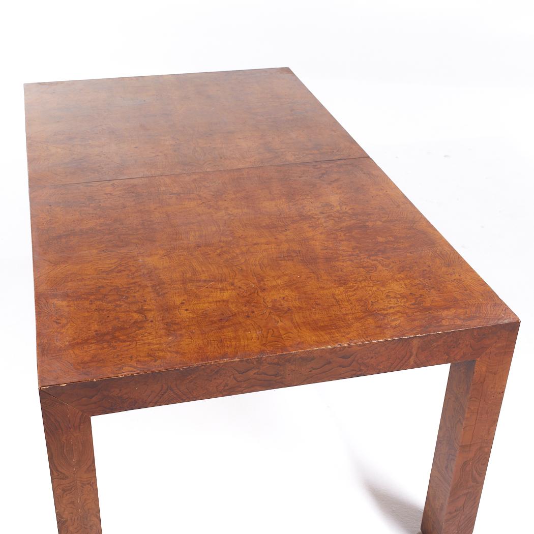Late 20th Century Milo Baughman Style Mid Century Burlwood Expanding Dining Table with 2 Leaves For Sale