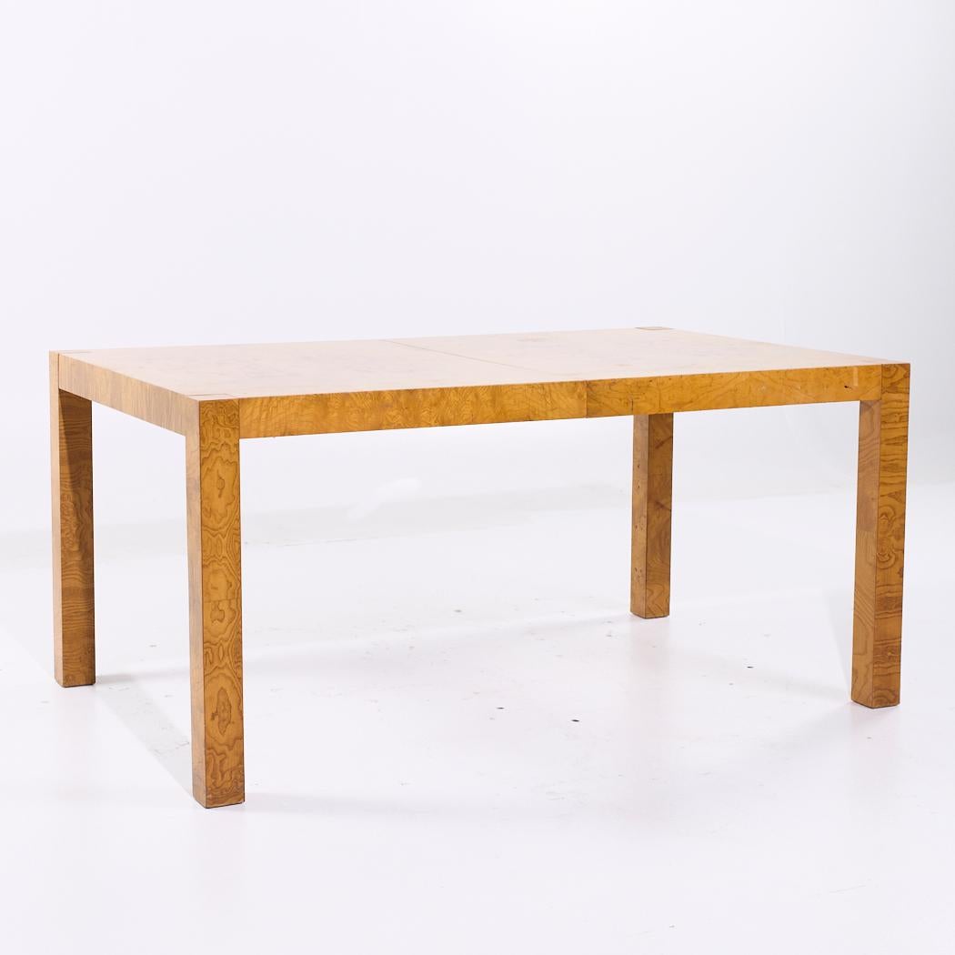 Milo Baughman Style Mid Century Burlwood Expanding Dining Table with 2 Leaves For Sale 1