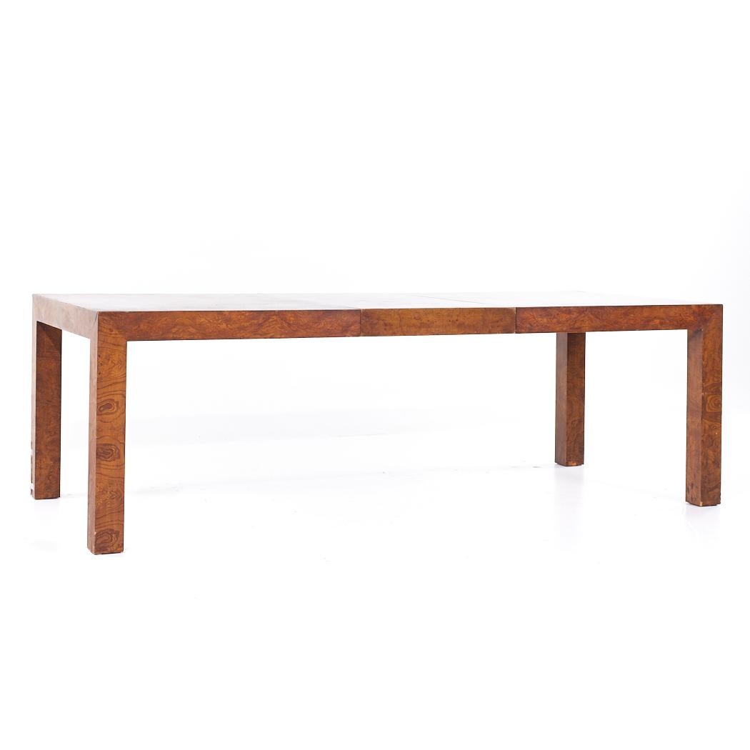 Milo Baughman Style Mid Century Burlwood Expanding Dining Table with 2 Leaves For Sale 1