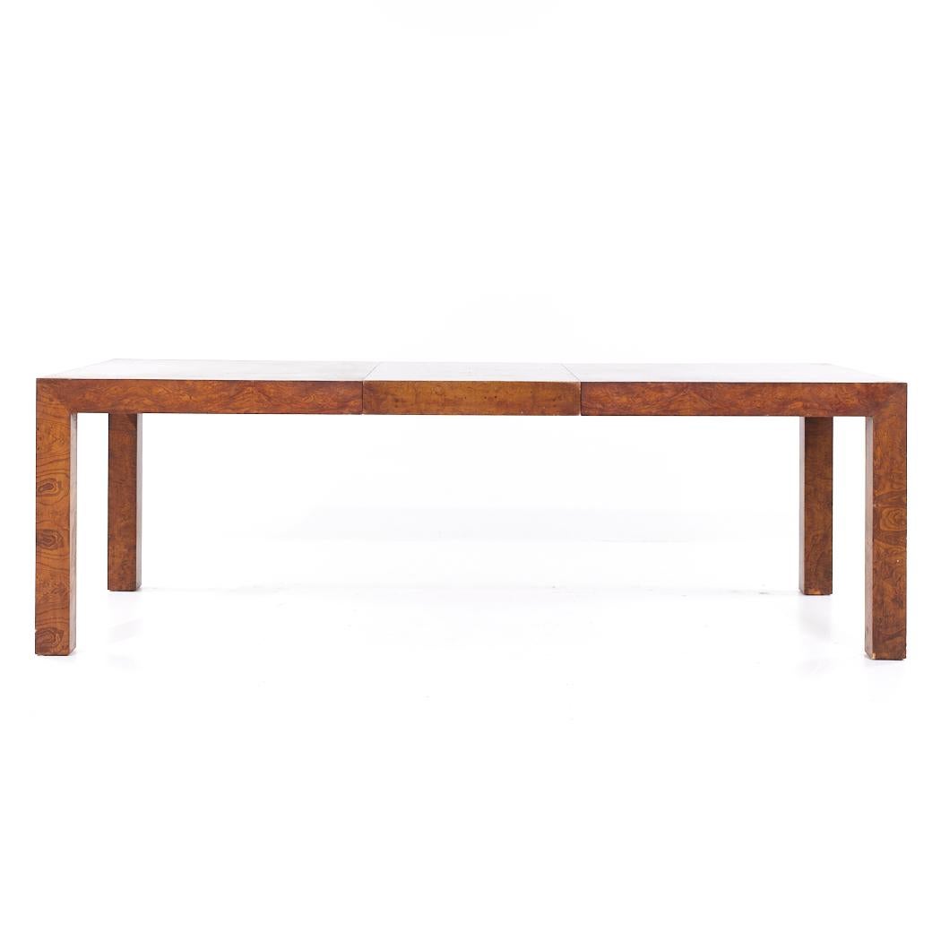 Milo Baughman Style Mid Century Burlwood Expanding Dining Table with 2 Leaves For Sale 2